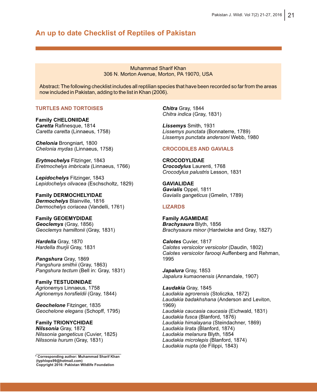 3. Cheklist of Reptiles of Pakistan