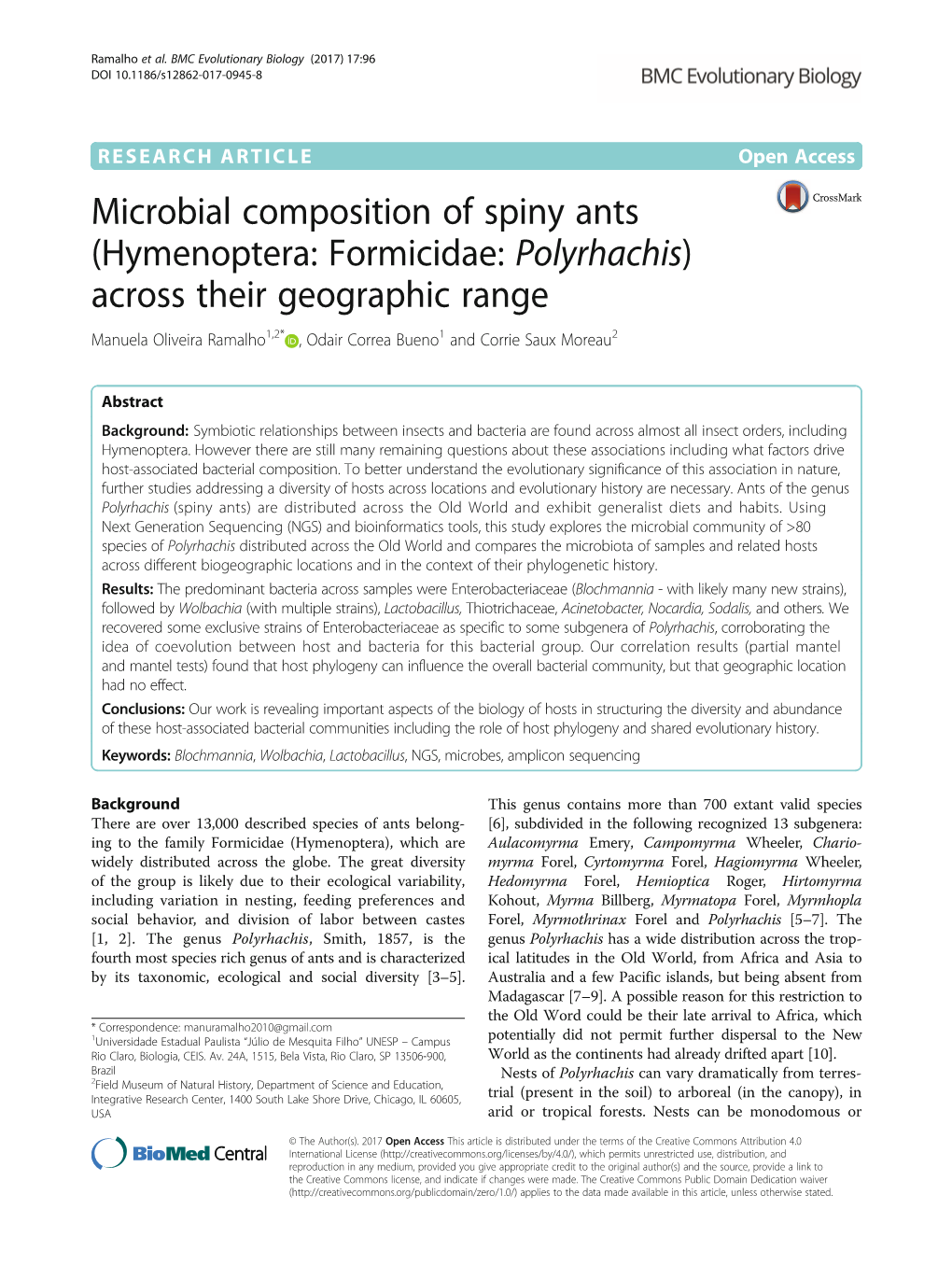 Microbial Composition of Spiny Ants (Hymenoptera: Formicidae
