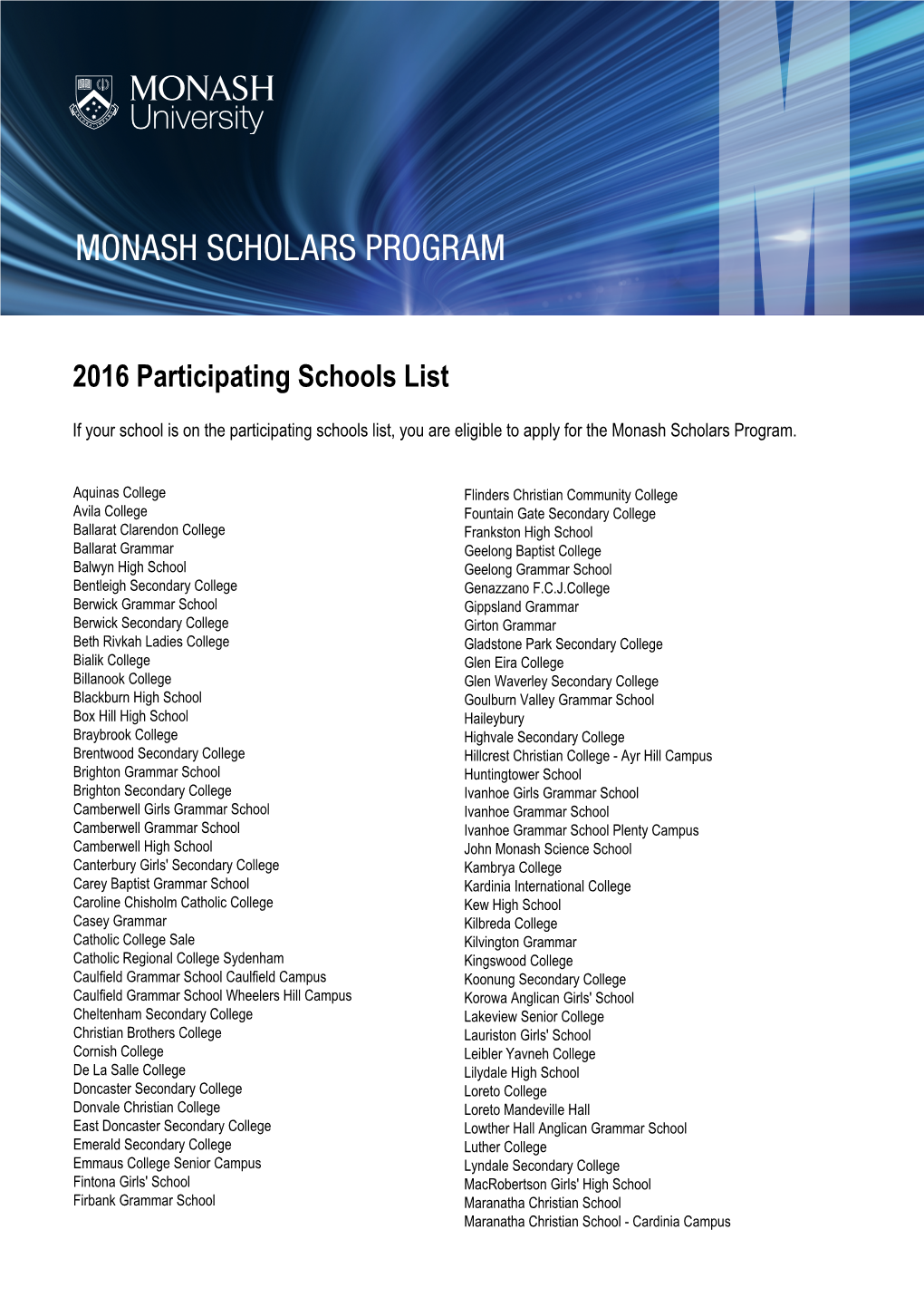 Monash Scholars Program