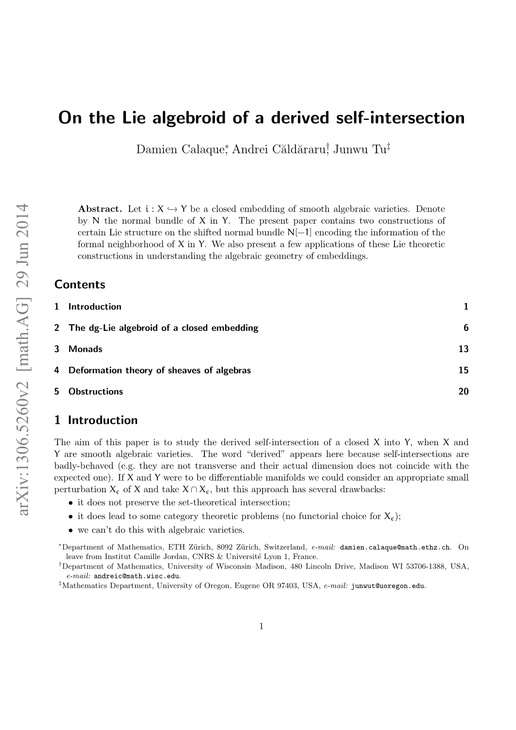 On the Lie Algebroid of a Derived Self-Intersection