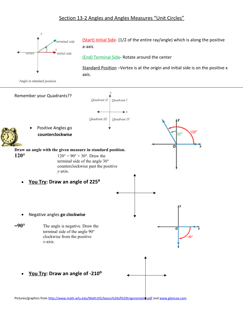 Section 13-2 Angles and Angles Measures Unit Circles