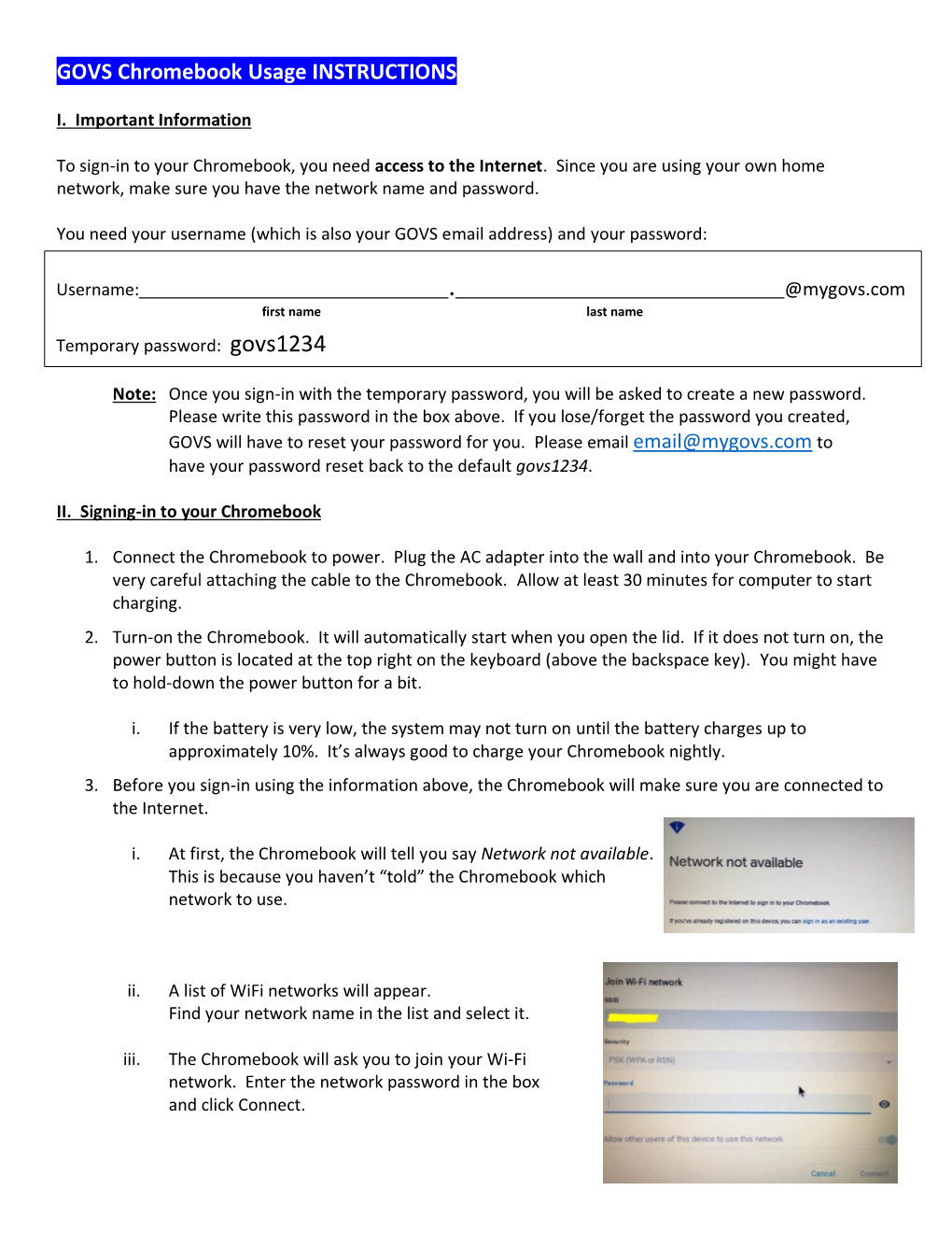 How to Use a GOVS Chromebook -- Usage Instructions