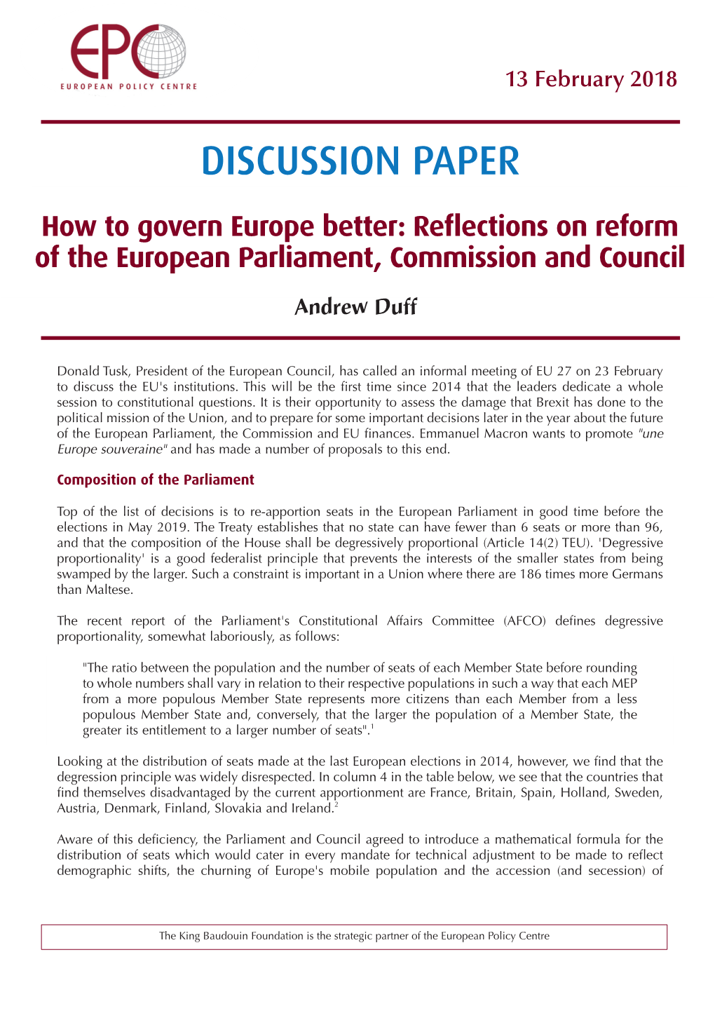 How to Govern Europe Better: Reflections on Reform of the European Parliament, Commission and Council