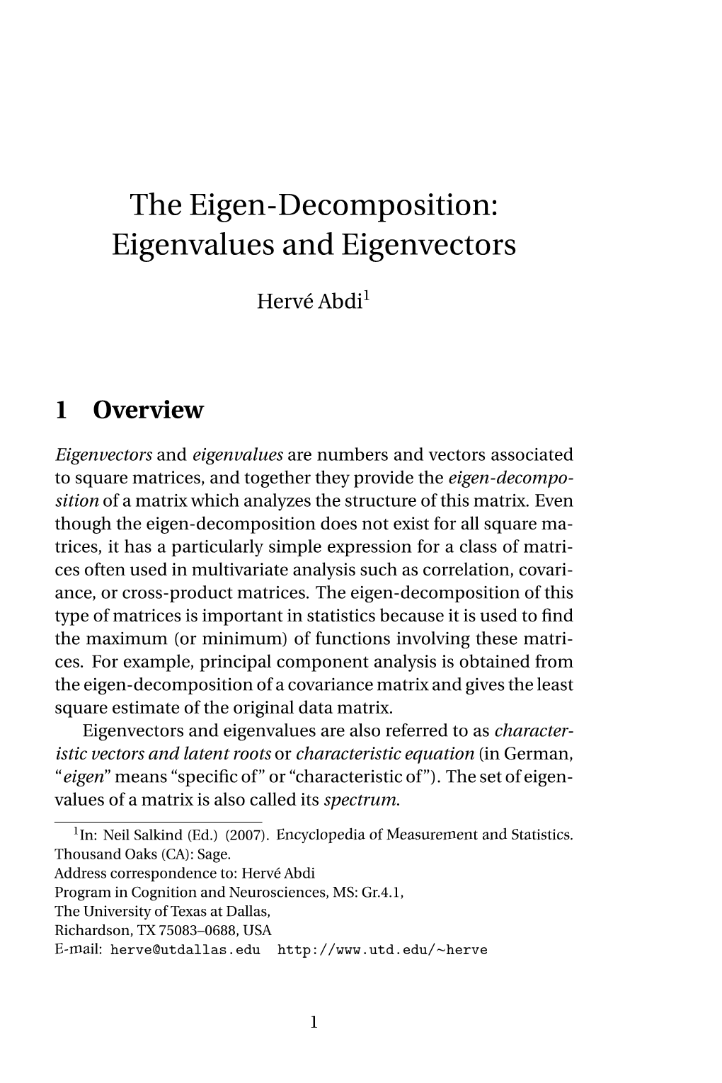 The Eigen-Decomposition: Eigenvalues and Eigenvectors