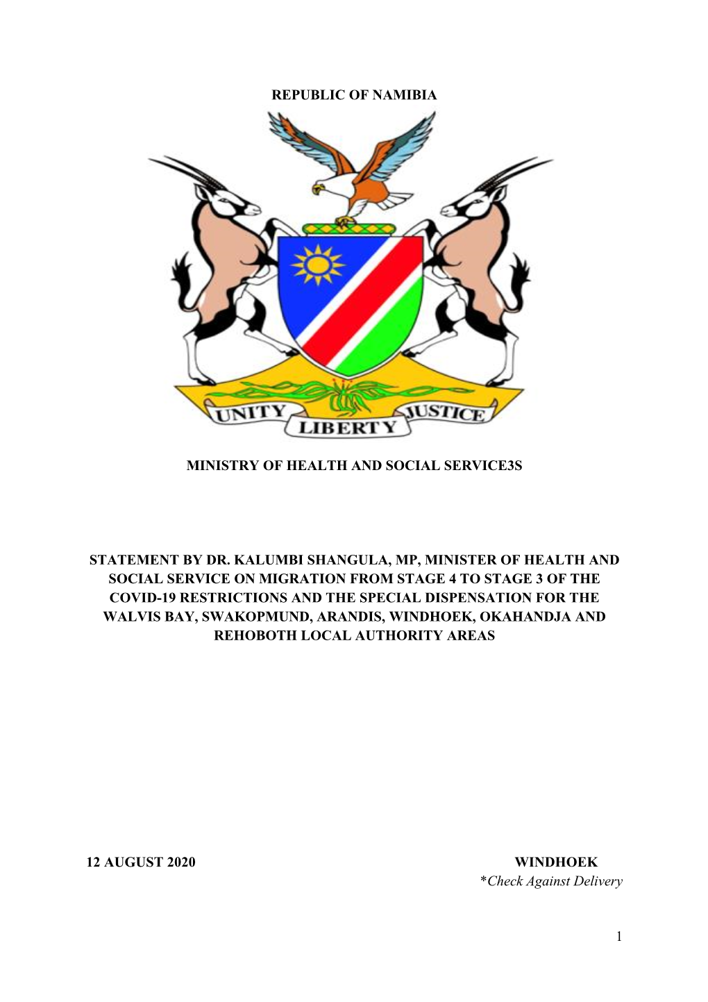 1 Republic of Namibia Ministry of Health and Social