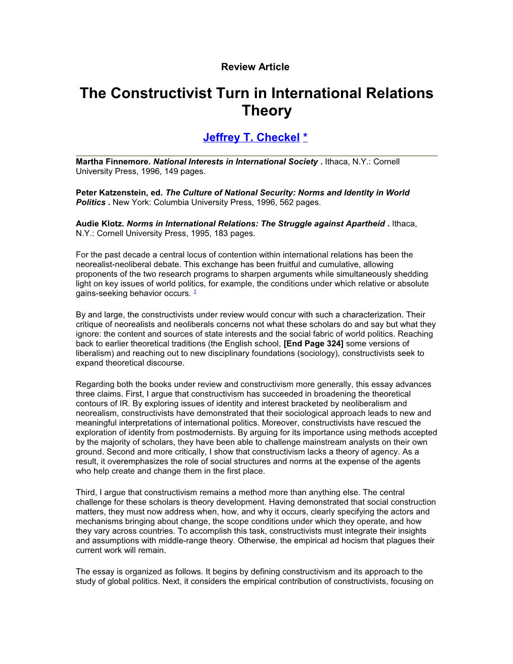 The Constructivist Turn in International Relations Theory