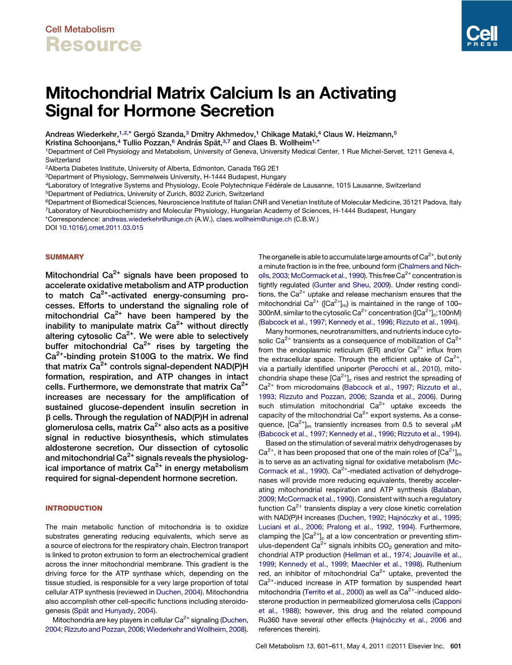 Mitochondrial Matrix Calcium Is an Activating Signal for Hormone Secretion
