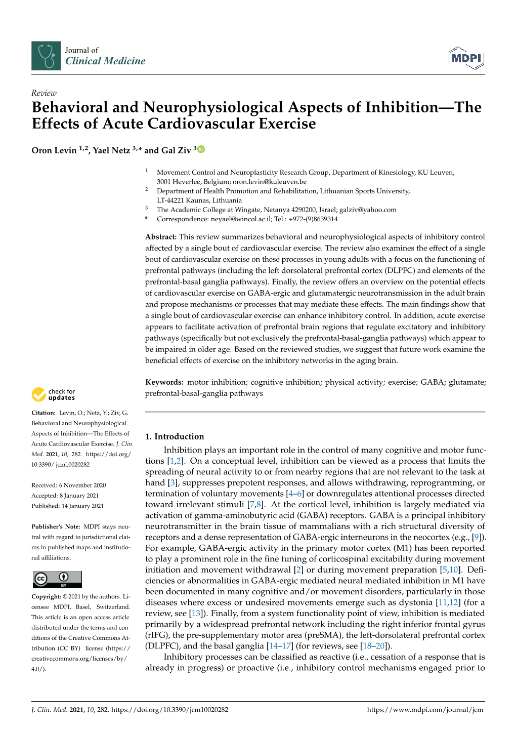 Behavioral and Neurophysiological Aspects of Inhibition—The Effects of Acute Cardiovascular Exercise