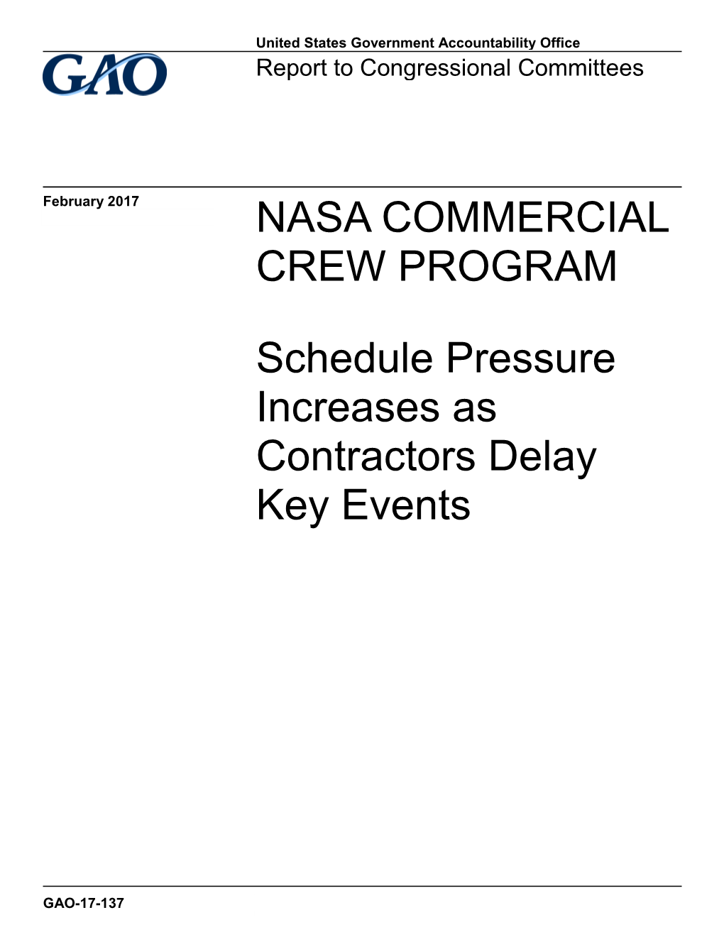 Gao-17-137, Nasa Commercial Crew Program