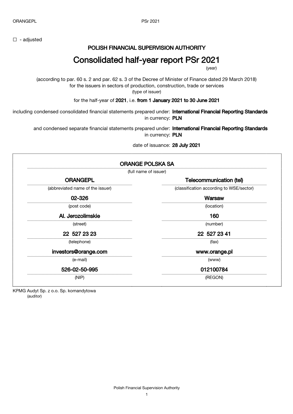 Consolidated Half-Year Report Psr 2021 (Year)