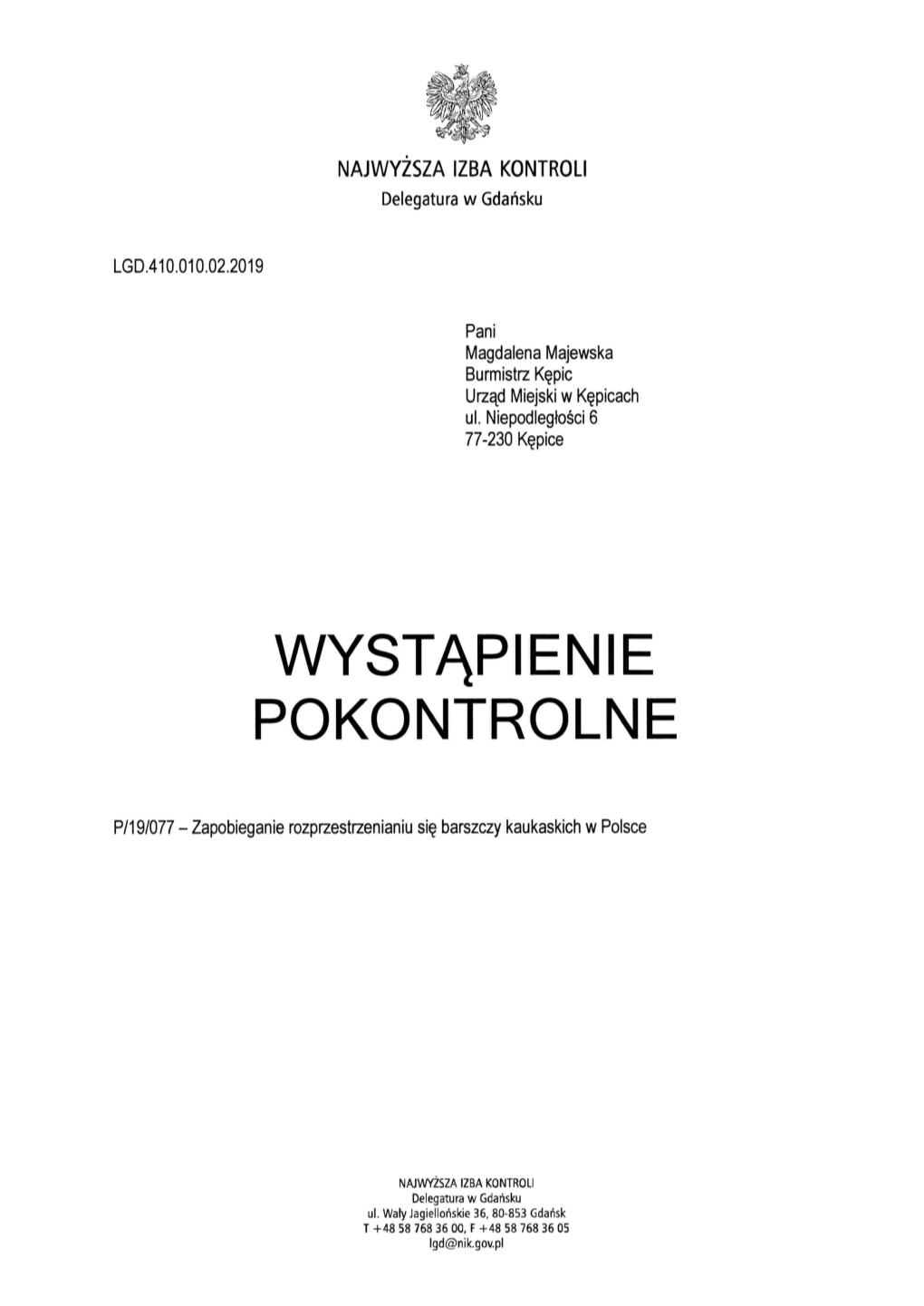 Wystąpienie Pokontrolne