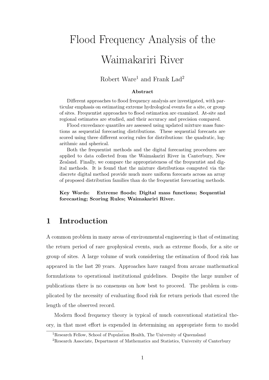 Flood Frequency Analysis of the Waimakariri River