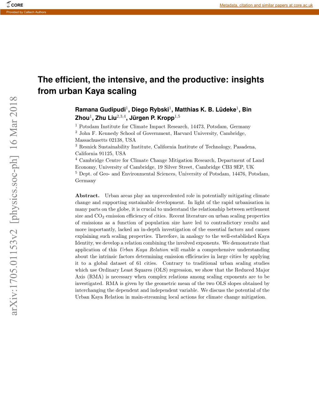 Arxiv:1705.01153V2 [Physics.Soc-Ph] 16 Mar 2018 Urban Kaya Relation 2