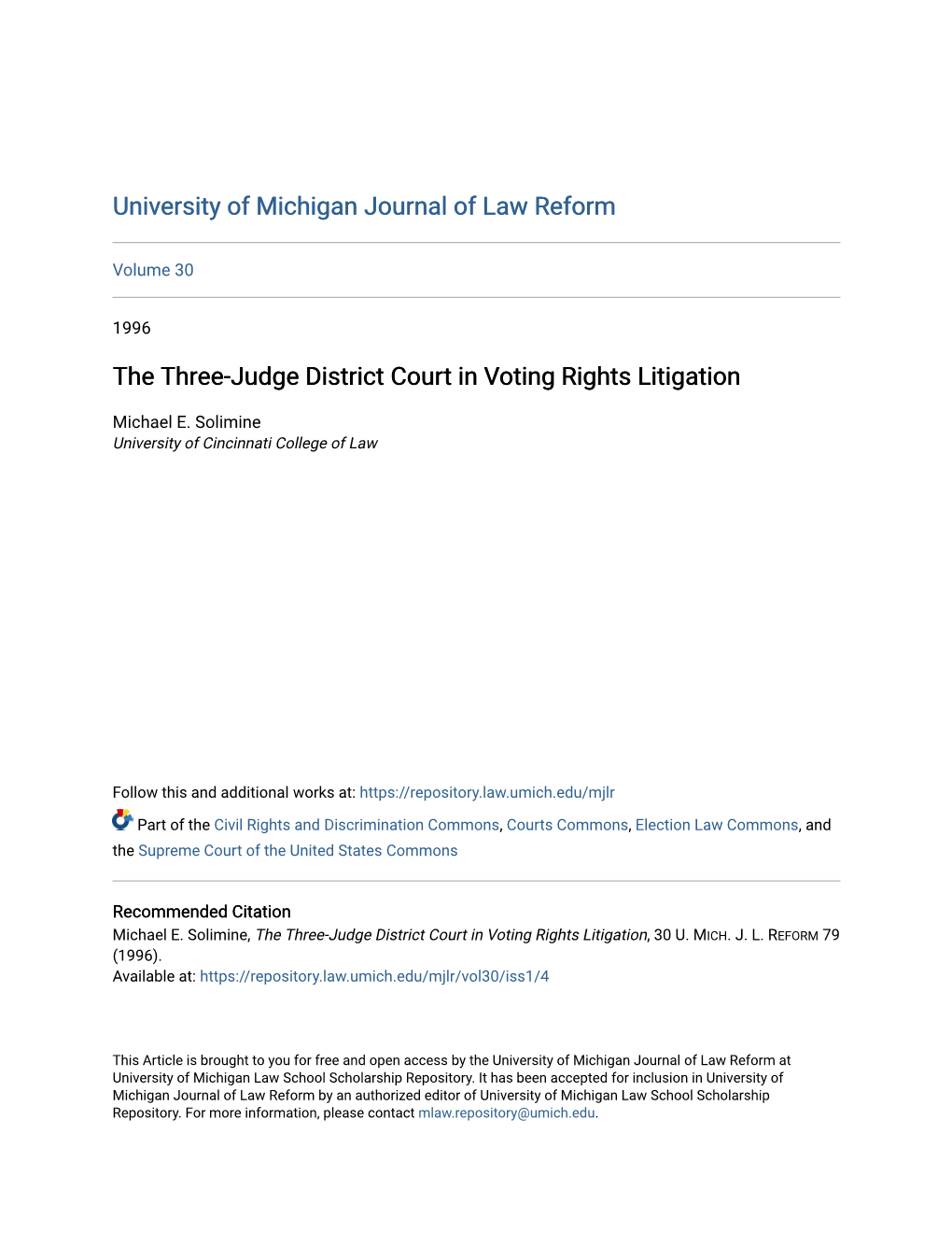 The Three-Judge District Court in Voting Rights Litigation