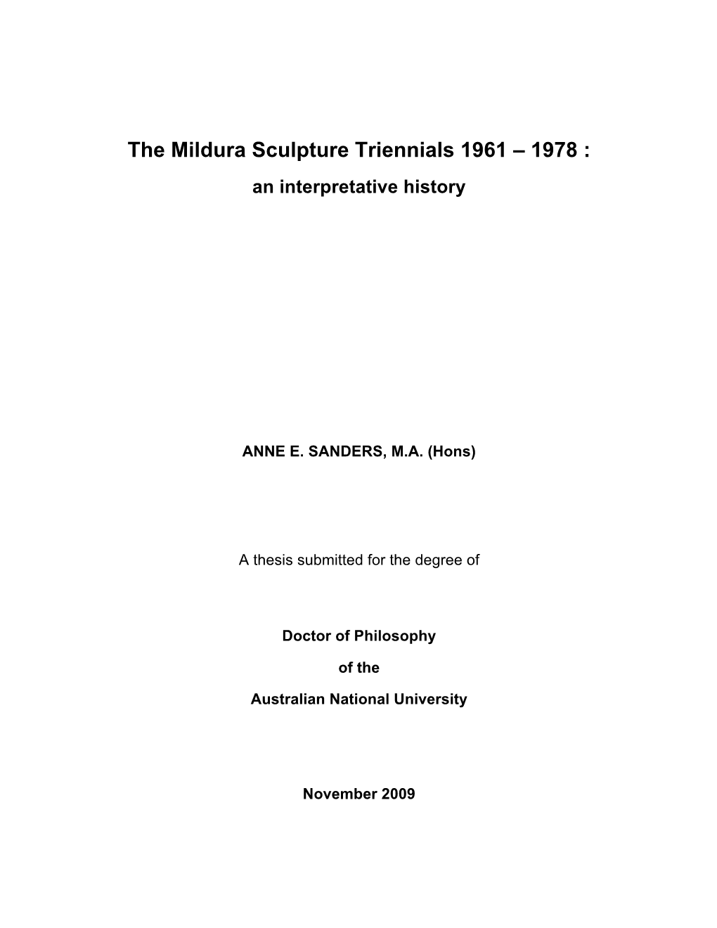 The Mildura Sculpture Triennials 1961 – 1978 : an Interpretative History