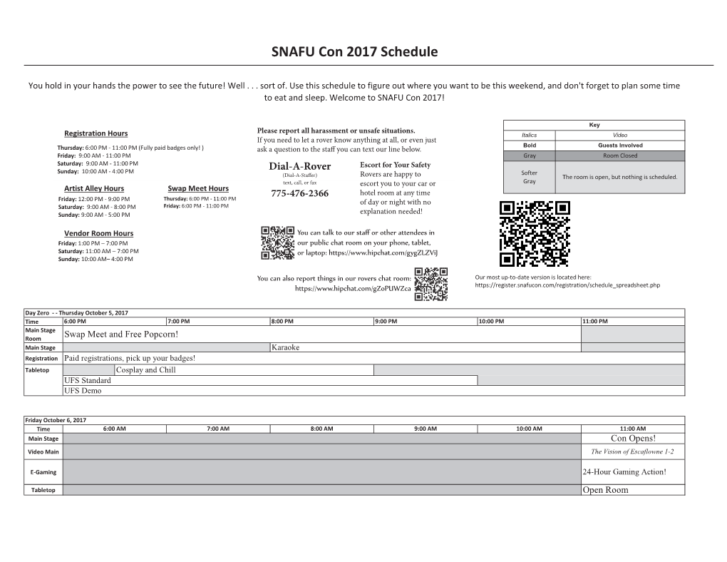 SNAFU Con 2017 Schedule