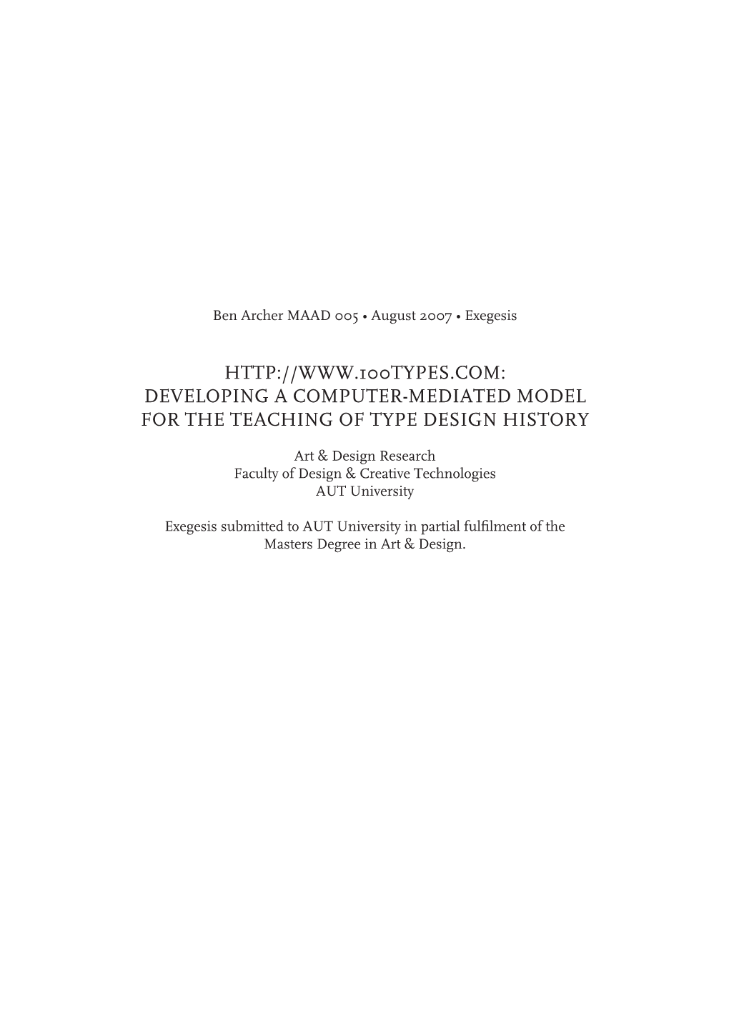 Developing a Computer-Mediated Model for the Teaching of Type Design History