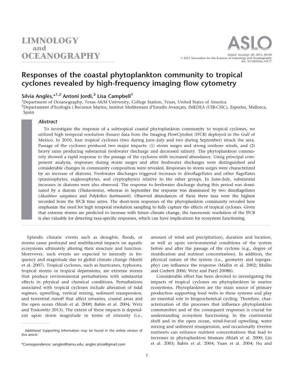 Responses of the Coastal Phytoplankton Community to Tropical Cyclones Revealed by High-Frequency Imaging Flow Cytometry