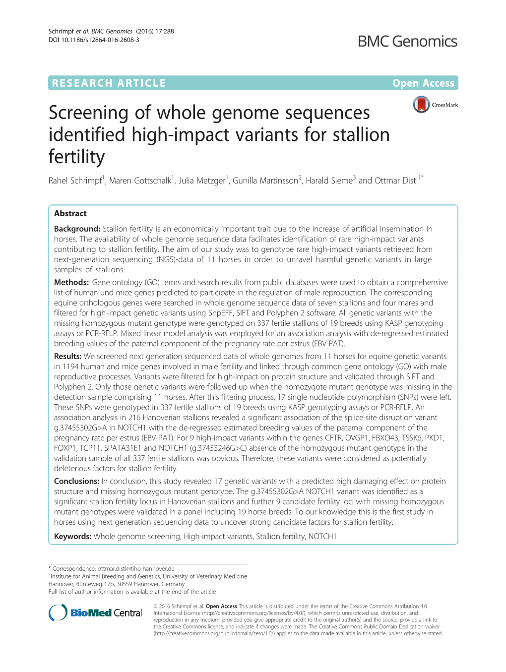 Screening of Whole Genome Sequences Identified High-Impact