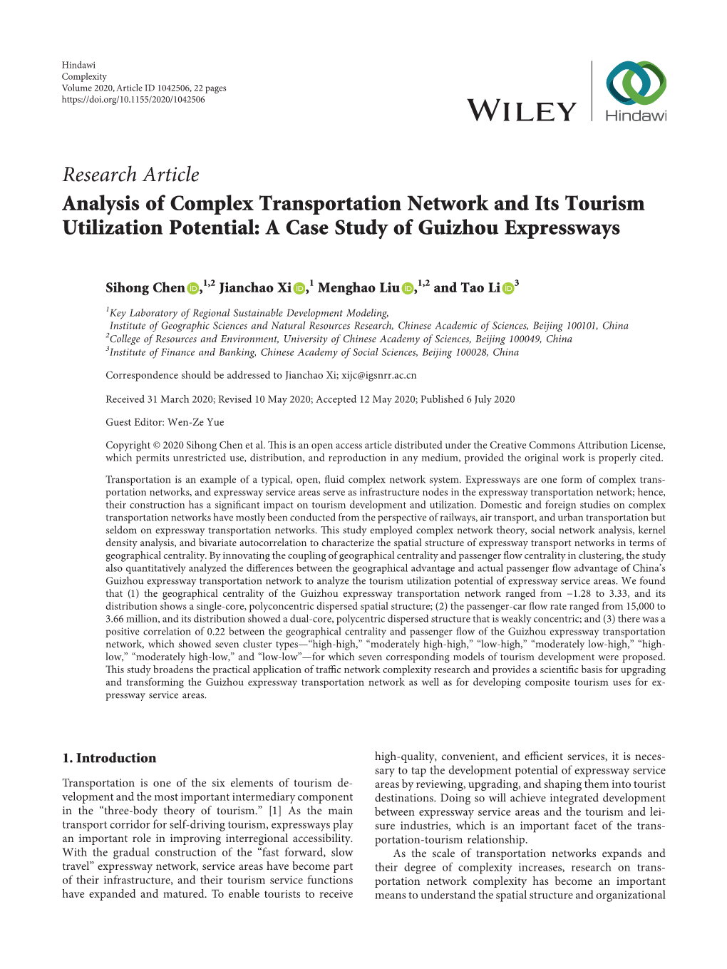Analysis of Complex Transportation Network and Its Tourism Utilization Potential: a Case Study of Guizhou Expressways