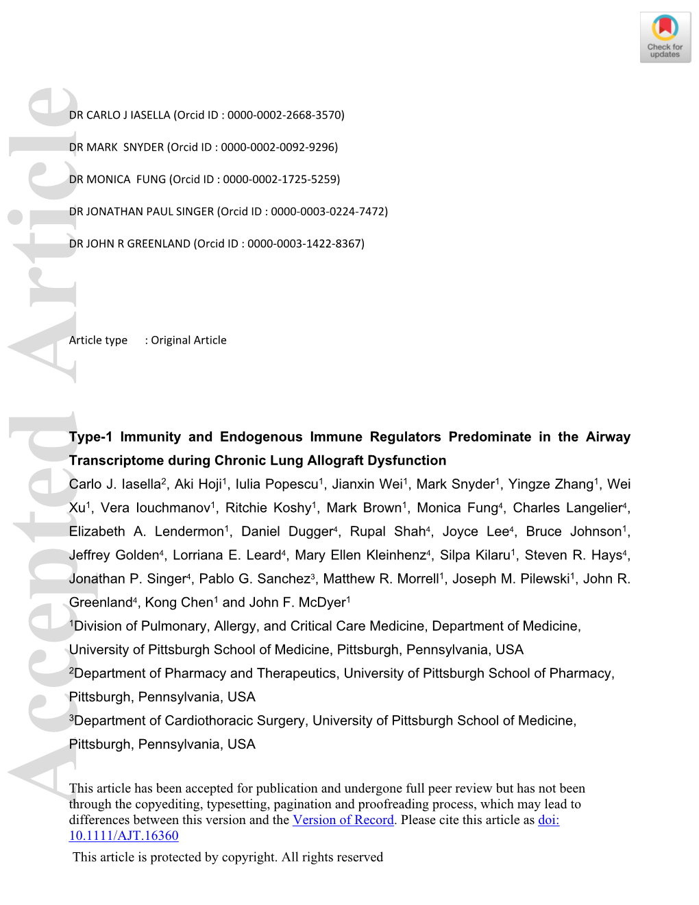 Type‐1 Immunity and Endogenous Immune Regulators Predominate In