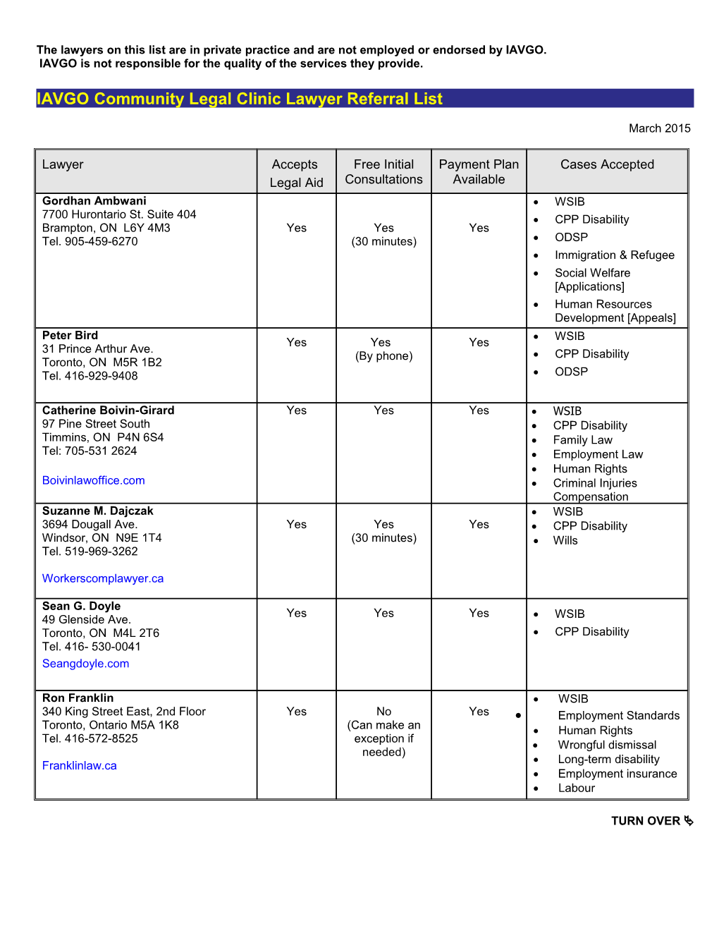 The Lawyers On This List Are In Private Practice And Are Not Employed Or Endorsed By IAVGO