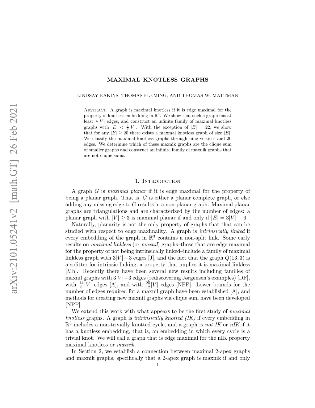 Arxiv:2101.05241V2 [Math.GT] 26 Feb 2021