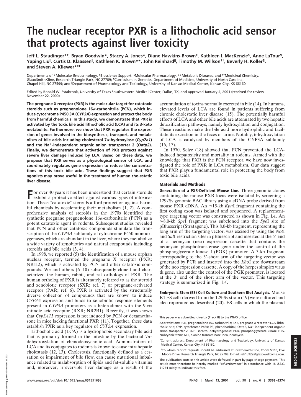 The Nuclear Receptor PXR Is a Lithocholic Acid Sensor That Protects Against Liver Toxicity