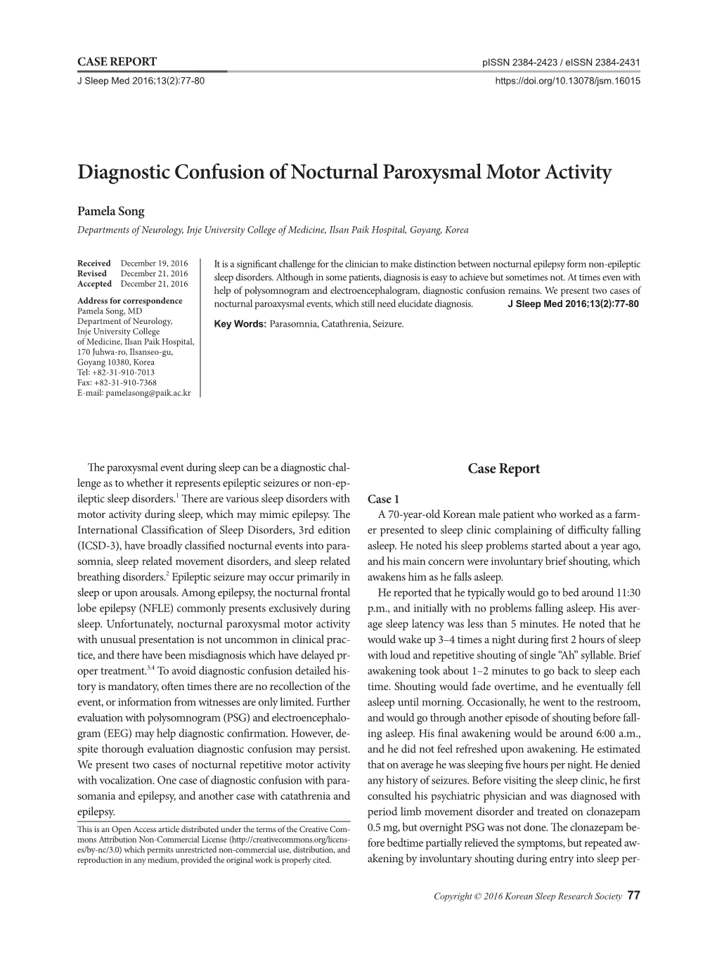 Diagnostic Confusion of Nocturnal Paroxysmal Motor Activity