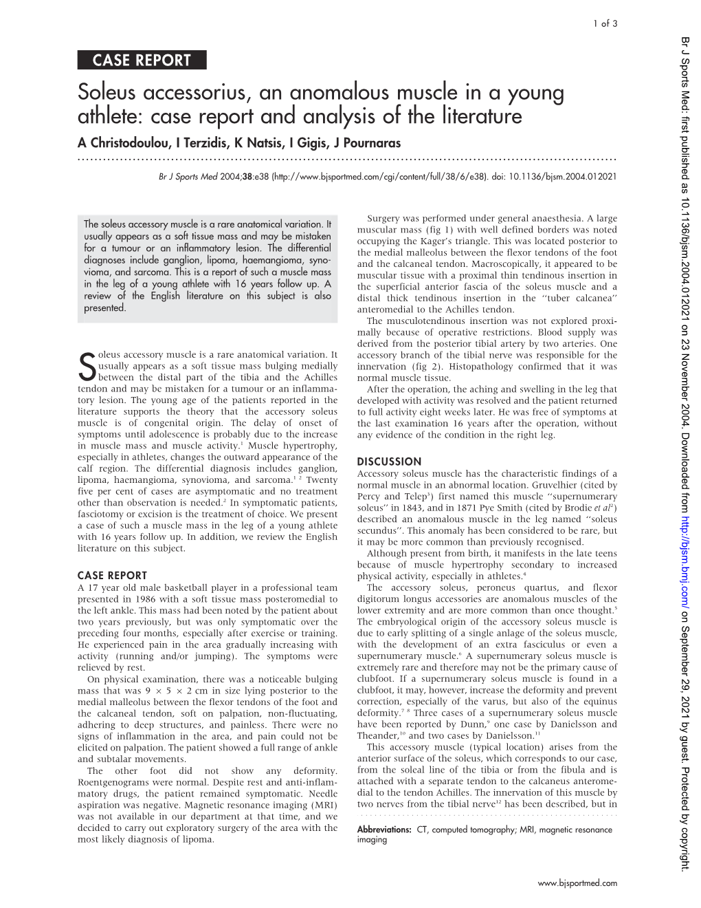Soleus Accessorius, an Anomalous Muscle in a Young Athlete: Case Report and Analysis of the Literature