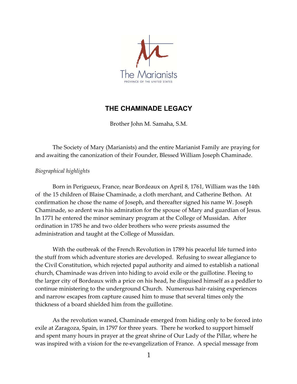 1 the Chaminade Legacy