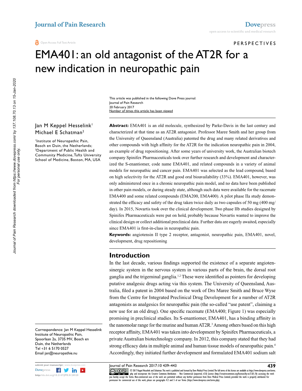 EMA401: an Old Antagonist of the AT2R for a New Indication in Neuropathic Pain