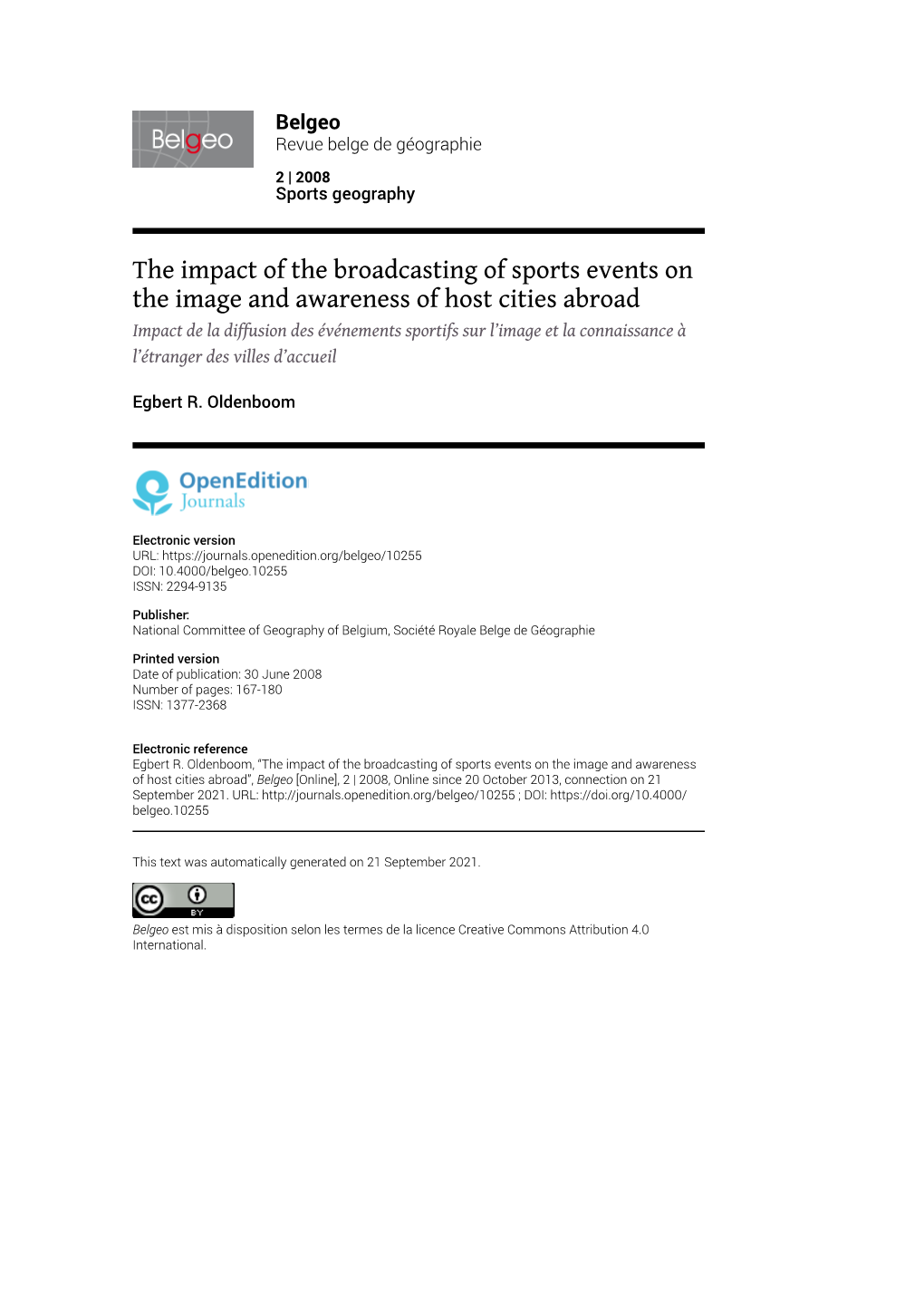 The Impact of the Broadcasting of Sports Events on the Image And