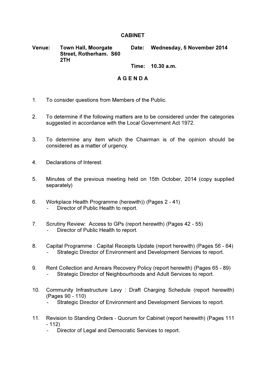 (Public Pack)Agenda Document for Cabinet, 05/11/2014 10:30