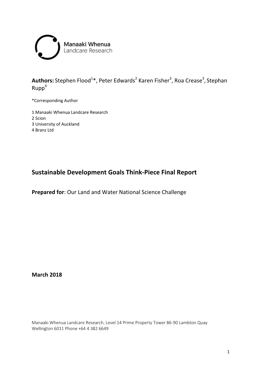 Sustainable Development Goals Think-Piece Final Report