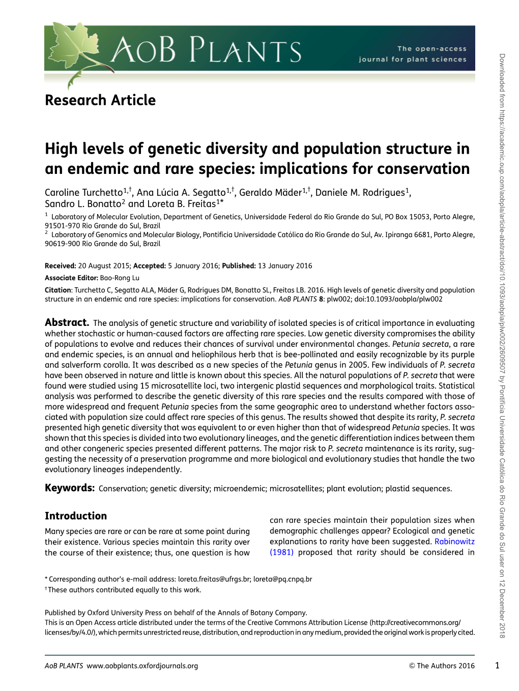 High Levels of Genetic Diversity and Population Structure in an Endemic and Rare Species: Implications for Conservation