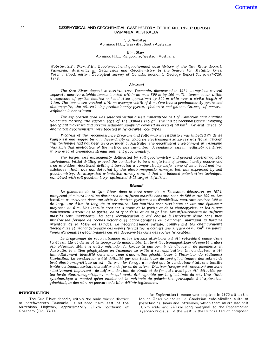 Geophysical and Geochemical Case History of the Que River Deposit Tasmania, Australia