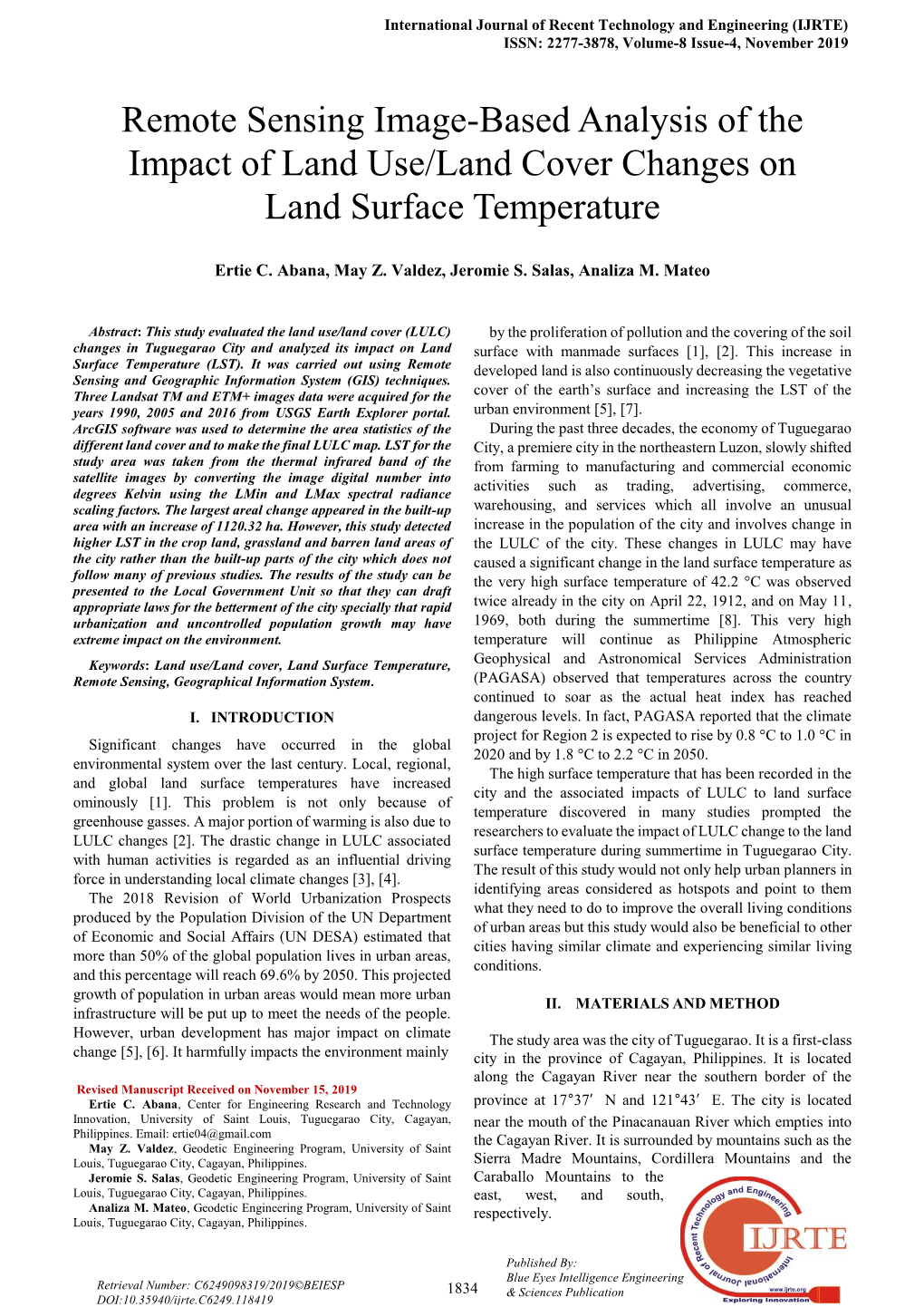 Remote Sensing Image-Based Analysis of the Impact of Land Use/Land Cover Changes on Land Surface Temperature