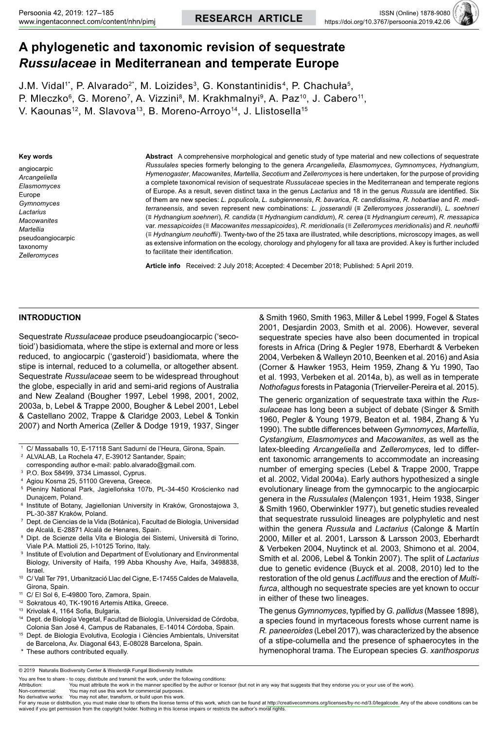 A Phylogenetic and Taxonomic Revision of Sequestrate Russulaceae in Mediterranean and Temperate Europe