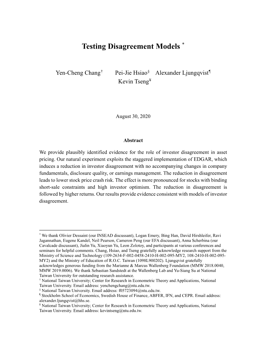 Testing Disagreement Models *