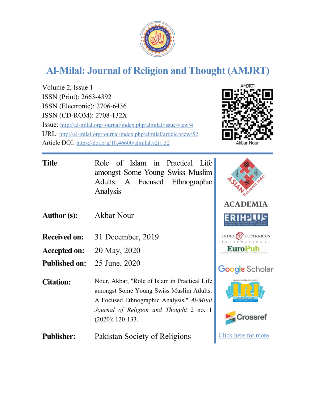 Journal of Religion and Thought (AMJRT)