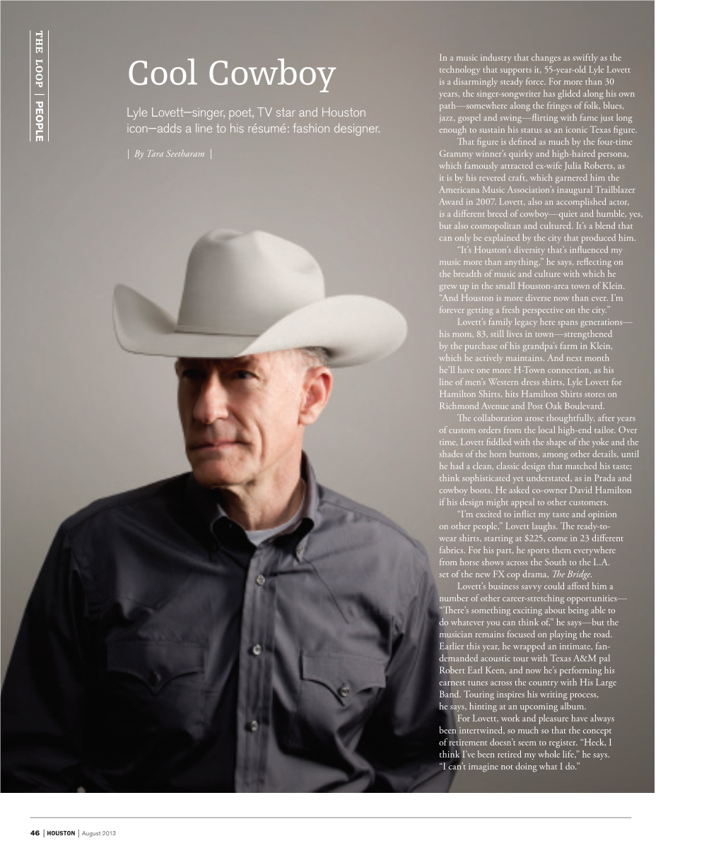 Cool Cowboy Poet, TV Star Houston and Lovett—Singer, Lyle August 2013 August