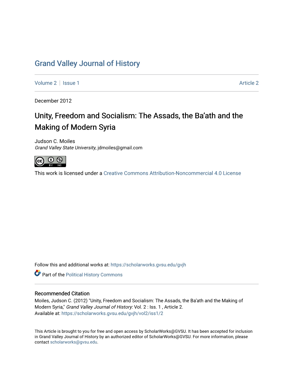 Unity, Freedom and Socialism: the Assads, the Ba'ath and the Making