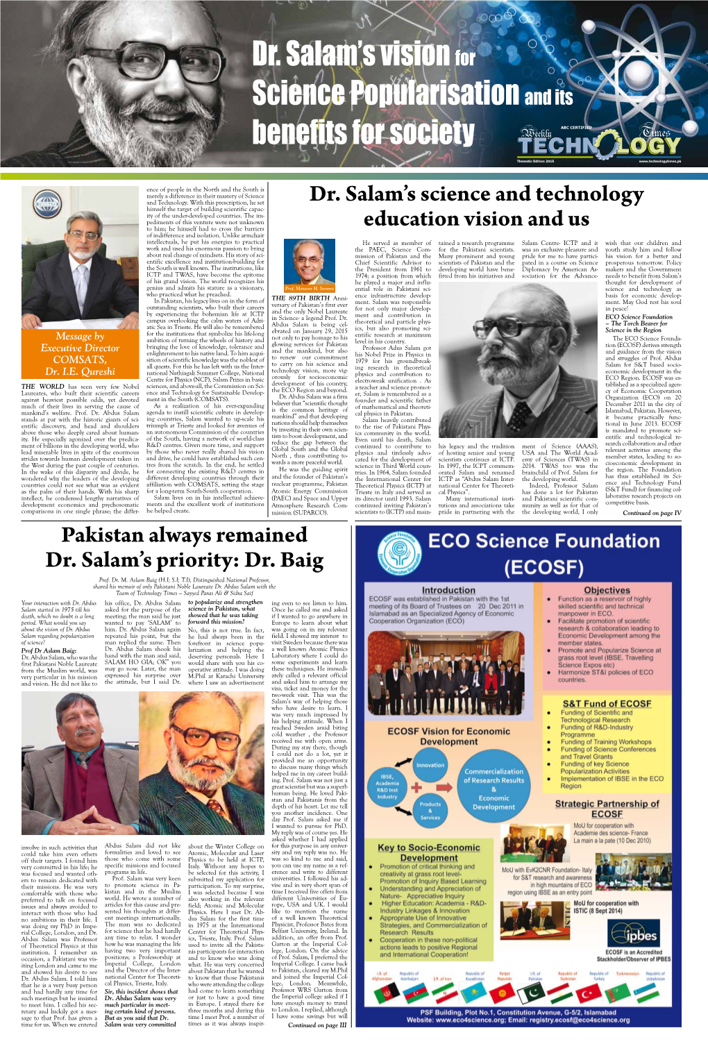 Dr. Salam's Vision for Science Popularisation and Its Benefits For