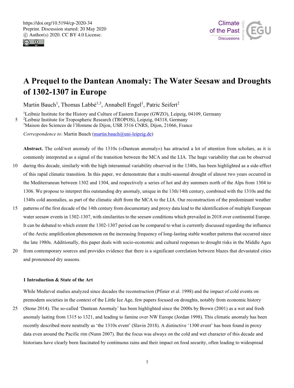 A Prequel to the Dantean Anomaly: the Water Seesaw and Droughts of 1302-1307 in Europe