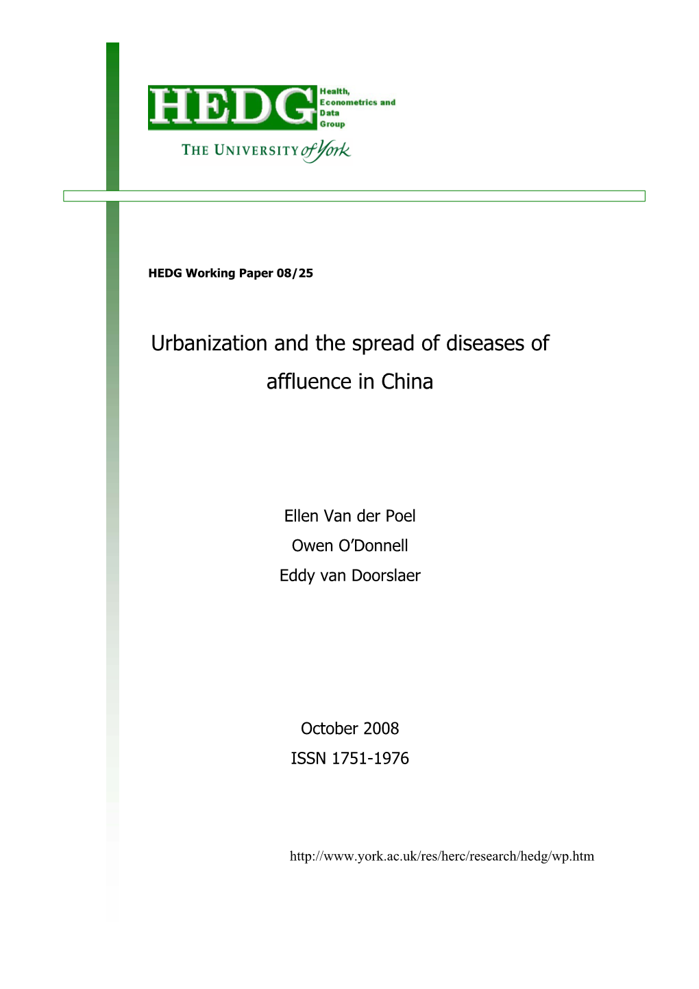 Urbanization and the Spread of Diseases of Affluence in China