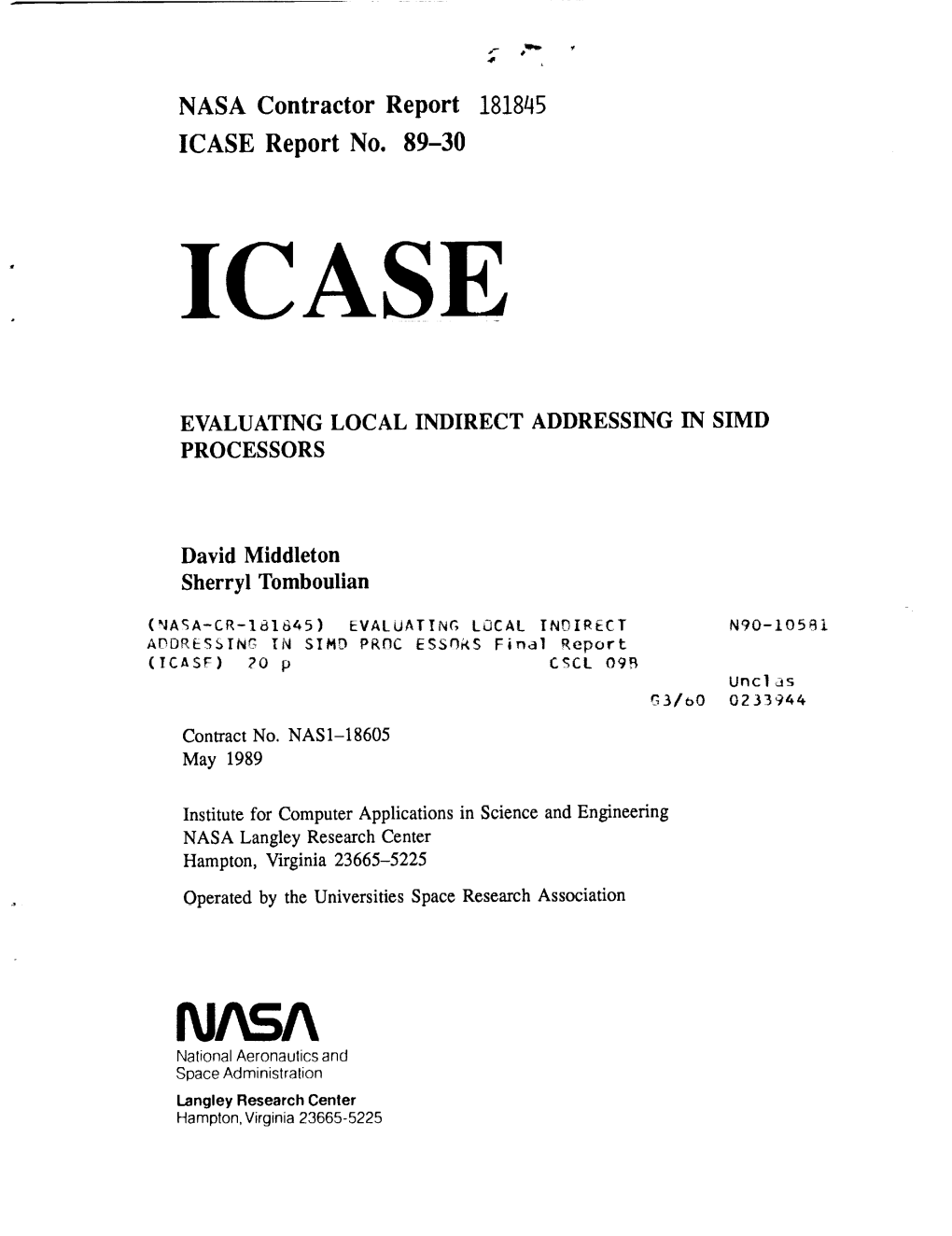 I /LSA Nalional Aeronaulics and Space Administration Langley Research Center Hampton, Virginia 23665-5225