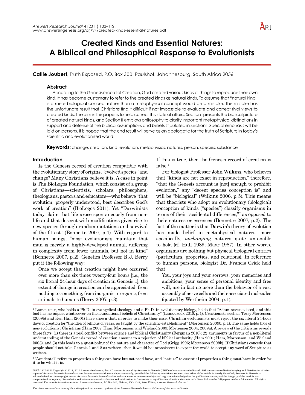 Created Kinds and Essential Natures: a Biblical and Philosophical Response to Evolutionists