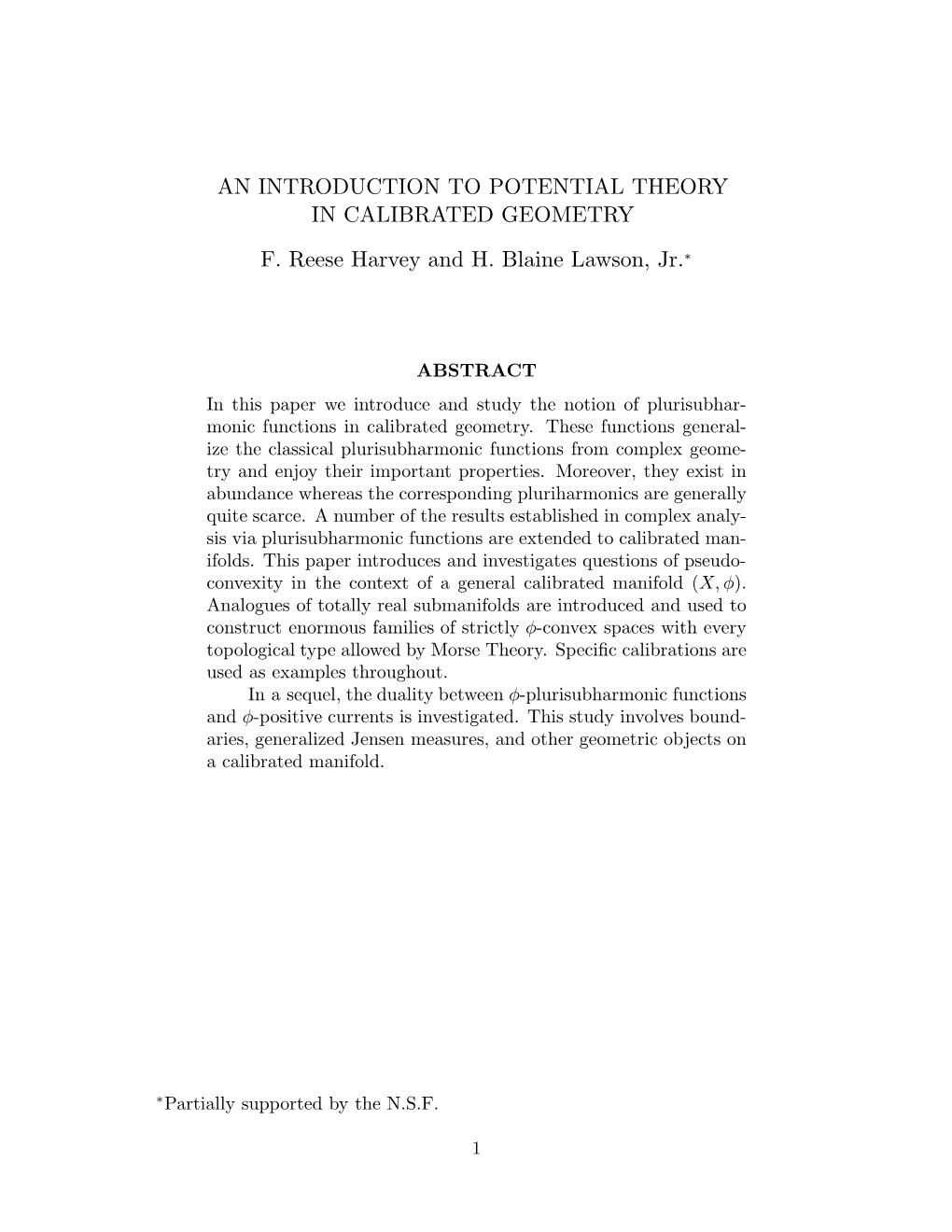 An Introduction to Potential Theory in Calibrated Geometry F