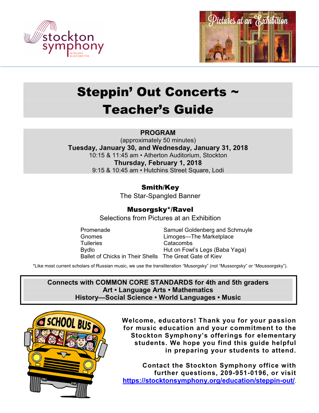 Steppin' out Concerts ~ Teacher's Guide